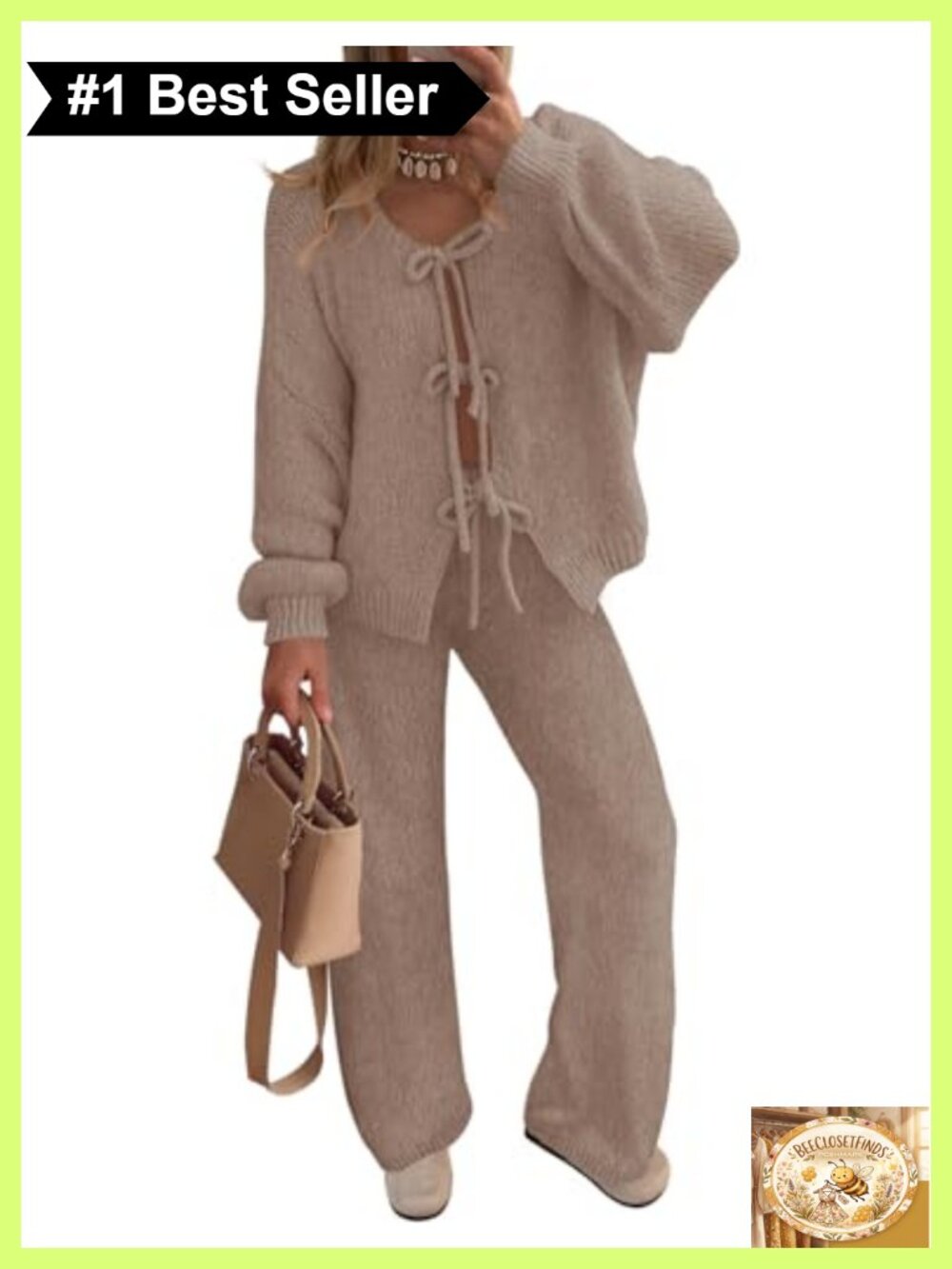 2 Piece Lounge Set V-Neck Cardigan Wide Leg Pants Pajama Soft Acrylic